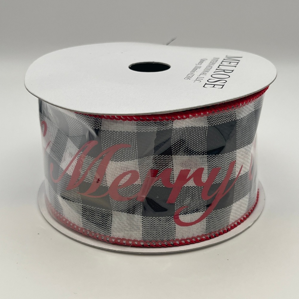 Melrose Int Merry Christmas Buffalo Plaid Wired Ribbon 2.5in x 10yd NEW Black